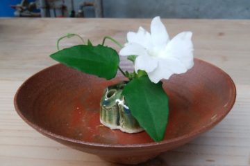 卓上花器　平茶碗形　錆赤マット【青陶舎】